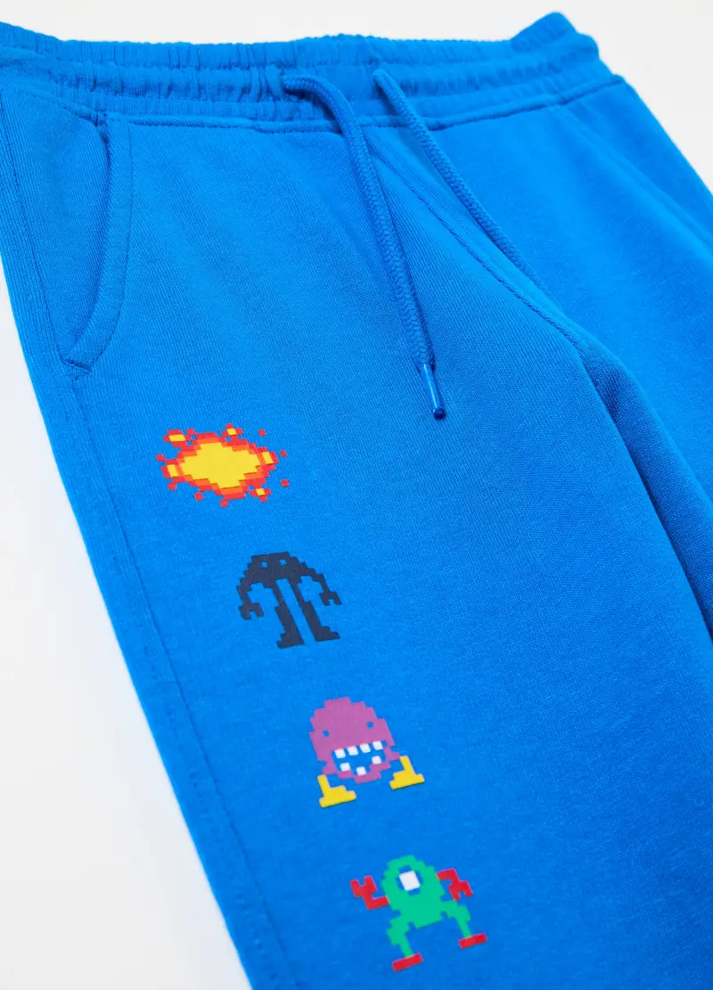 Joggers In Felpa Con Coulisse E Stampa, Bambino, Blu miniatura 3