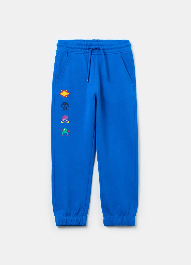 Joggers In Felpa Con Coulisse E Stampa, Bambino, Blu