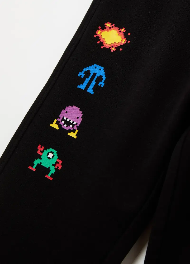 Joggers In Felpa Con Coulisse E Stampa, Bambino, Nero miniatura 3