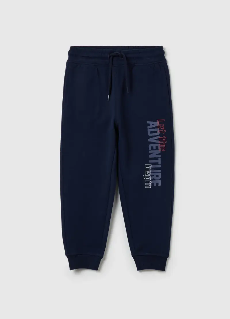 Joggers In Felpa Con Coulisse E Stampa Lettering, Bambino, Blu
