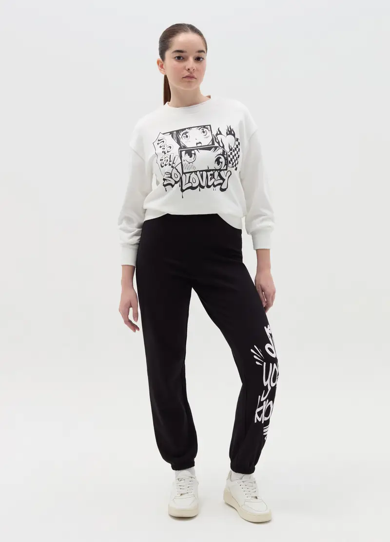 Joggers In Felpa Con Stampa, Bambina, Nero