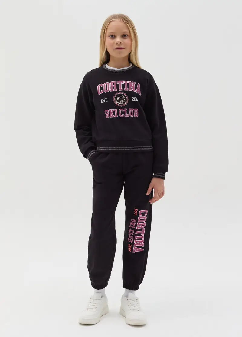 Joggers In Felpa Con Stampa, Bambina, Nero