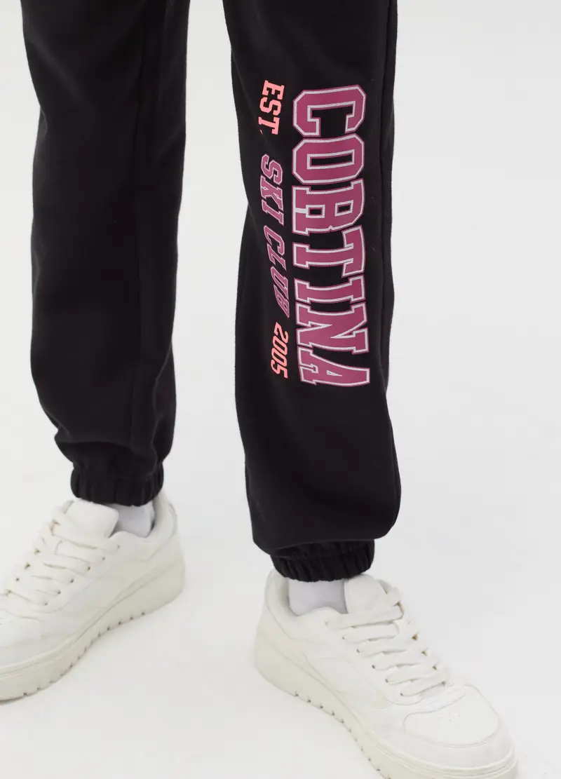 Joggers In Felpa Con Stampa, Bambina, Nero miniatura 2