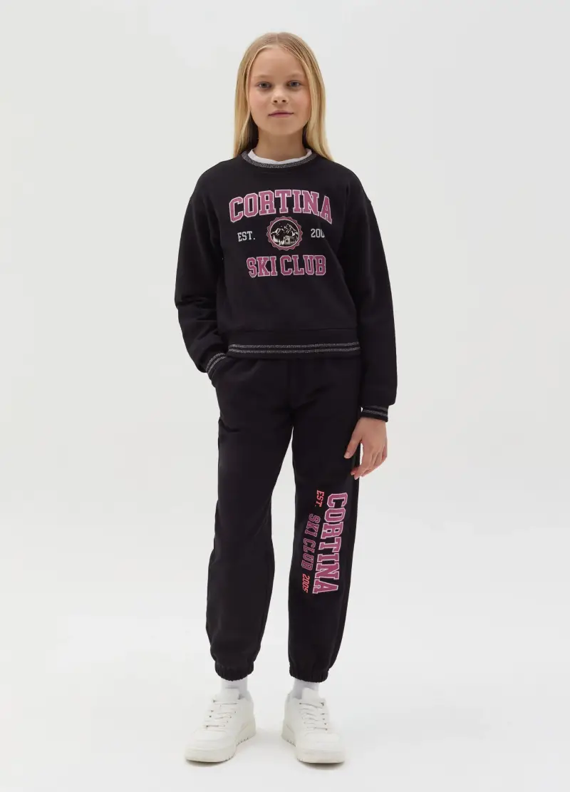 Joggers In Felpa Con Stampa, Bambina, Nero