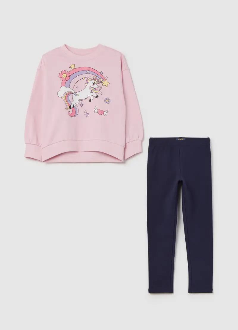 Jogging Set Con Stampa Unicorno, Bambina, Multicolor