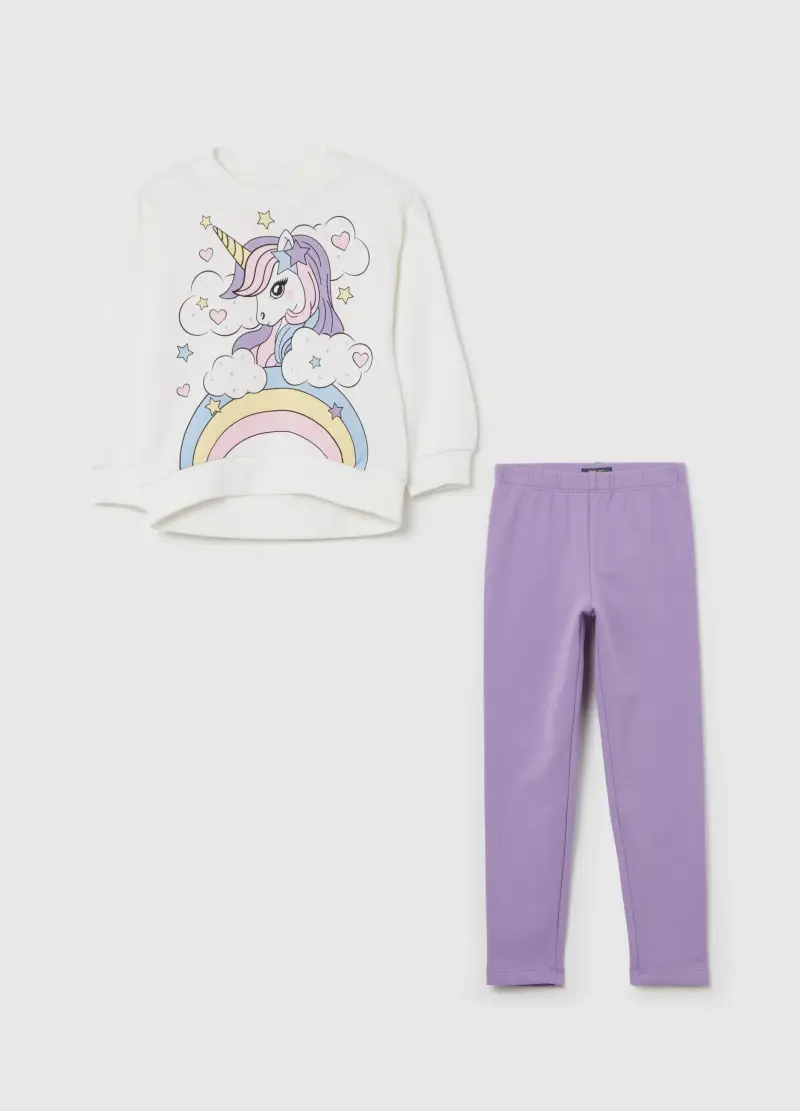 Jogging Set Con Stampa Unicorno, Bambina, Multicolor