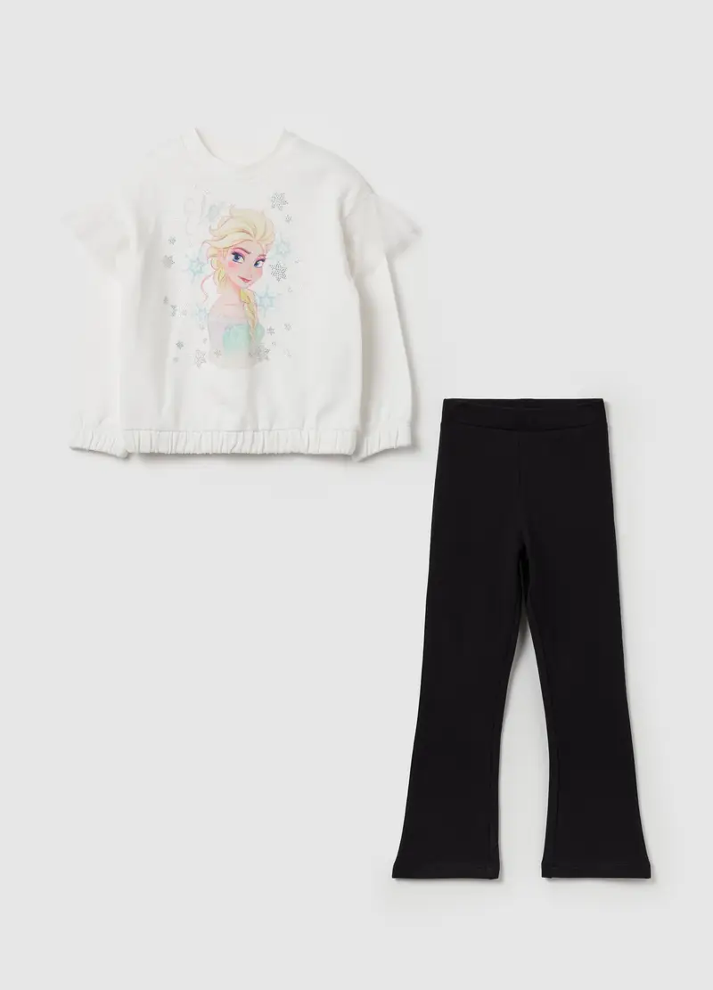 Jogging Set Con Volant E Stampa Elsa, Bambina, Multicolor