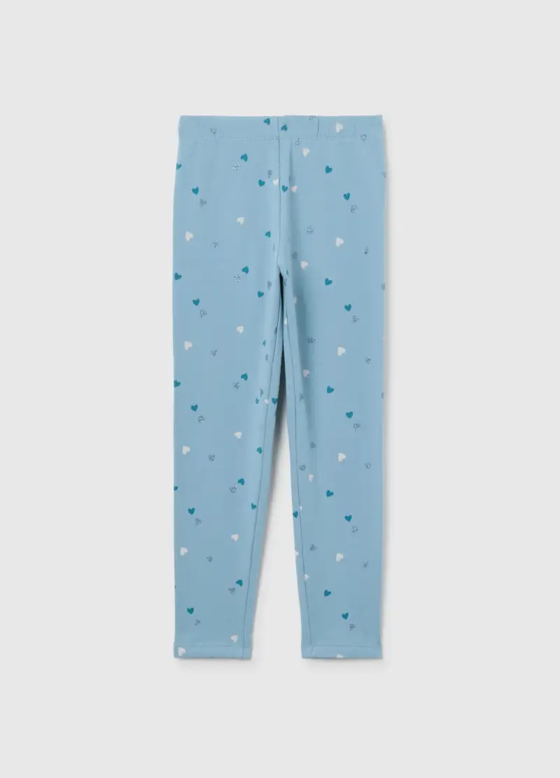 Leggings Azzurro Con Cuoricini, Bambina, Denim