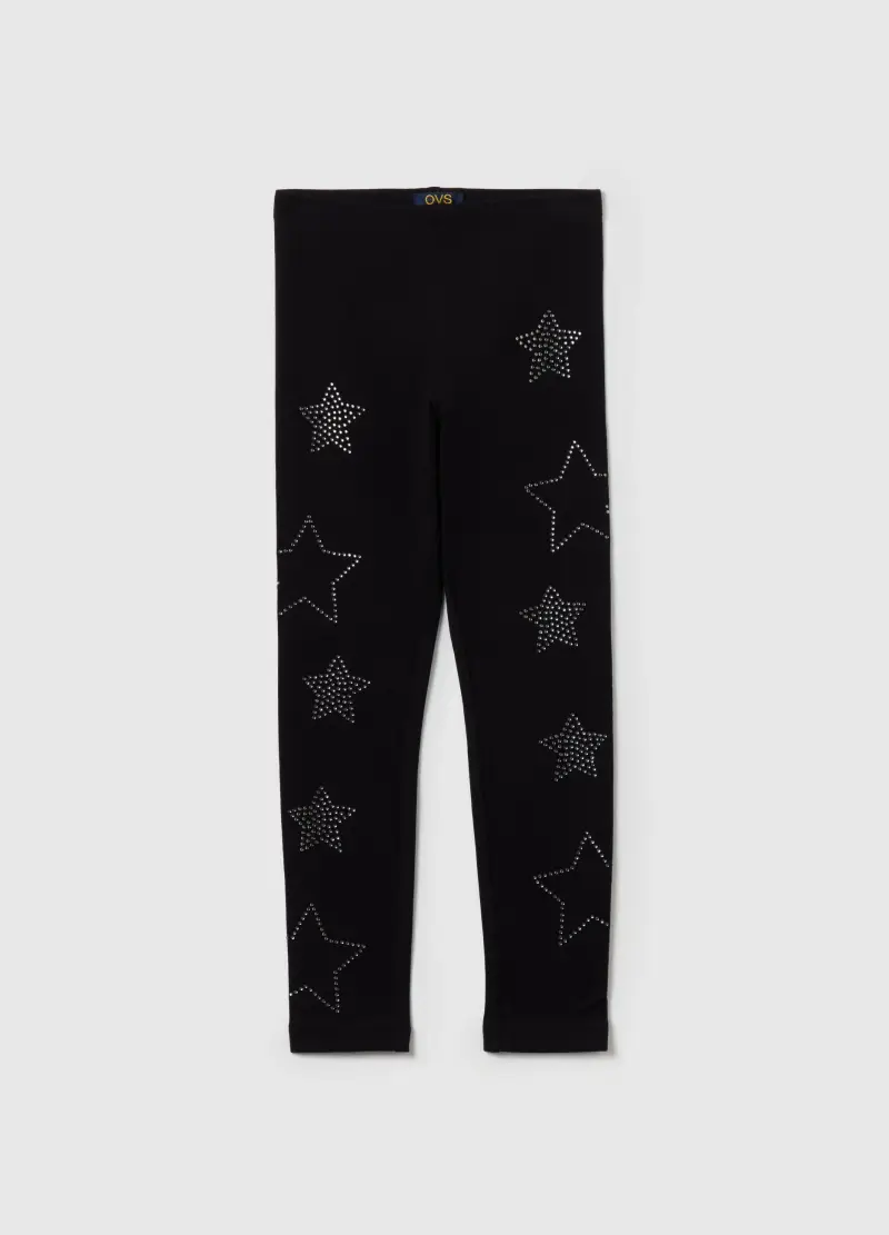 Leggings Con Stelle E Borchie, Bambina, Nero