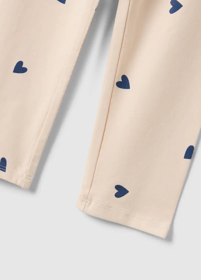 Leggings In Cotone Elasticizzato Beige Da Bambina Slim Fit Con Disegni, Beige miniatura 3