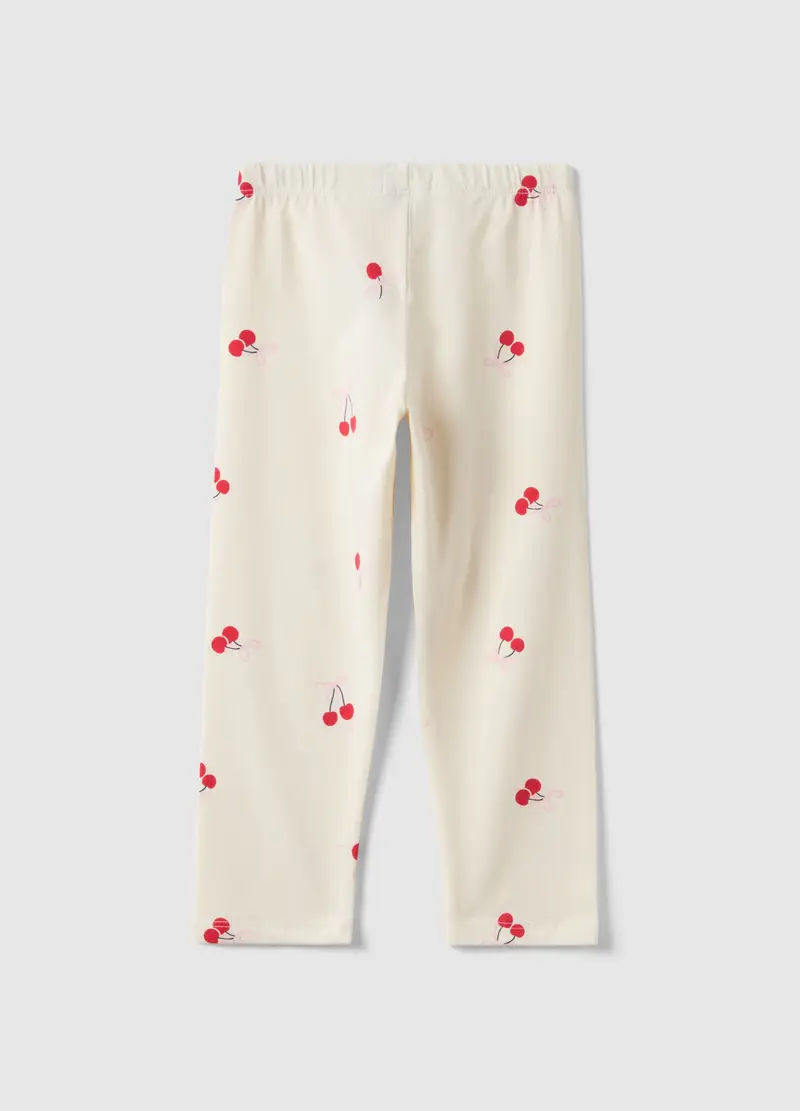 Leggings In Cotone Elasticizzato Bianco Da Bambina Slim Fit Con Disegni, Bianco miniatura 2