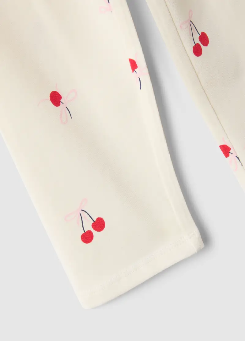 Leggings In Cotone Elasticizzato Bianco Da Bambina Slim Fit Con Disegni, Bianco miniatura 3