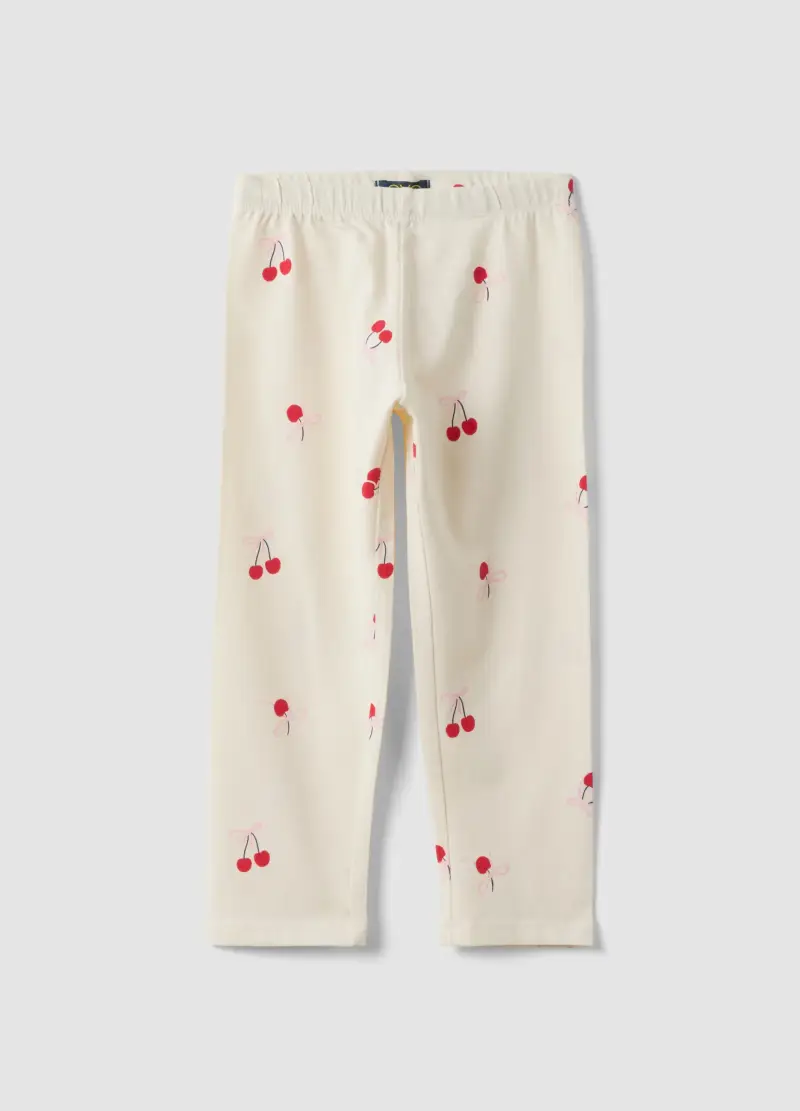 Leggings In Cotone Elasticizzato Bianco Da Bambina Slim Fit Con Disegni, Bianco