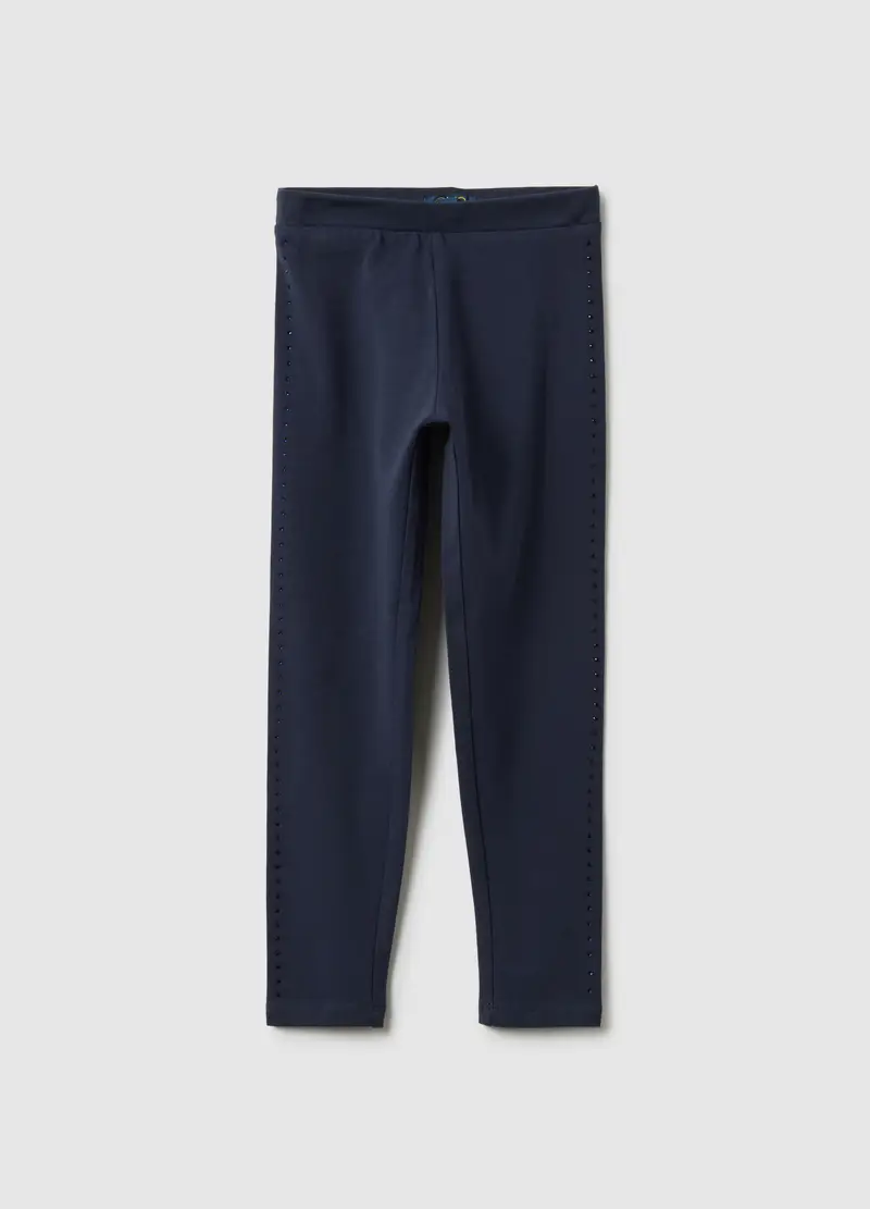 Leggings In Cotone Elasticizzato Blu Da Bambina Skinny Fit, Blu