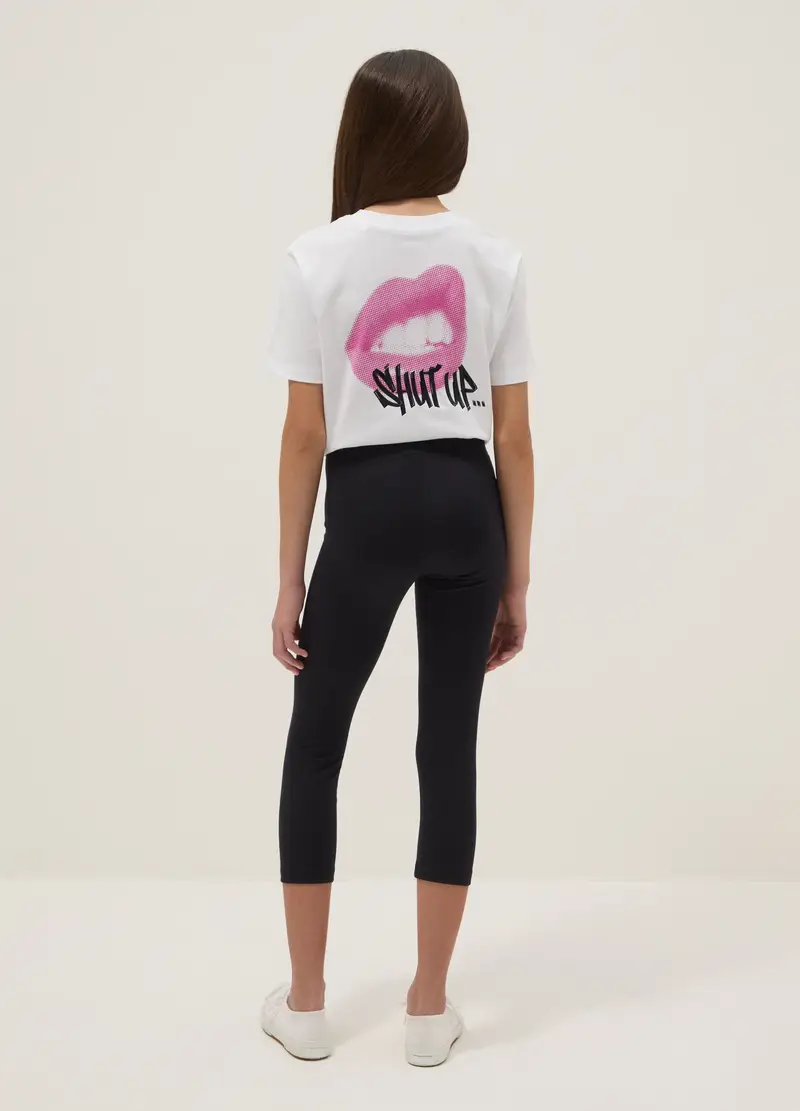 Leggings In Cotone Elasticizzato Neri Da Ragazza Slim Fit Con Cuore, Bambina, Nero miniatura 2