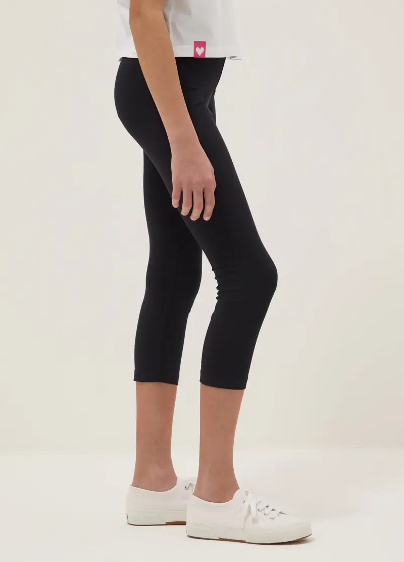 Leggings In Cotone Elasticizzato Neri Da Ragazza Slim Fit Con Cuore, Bambina, Nero miniatura 3
