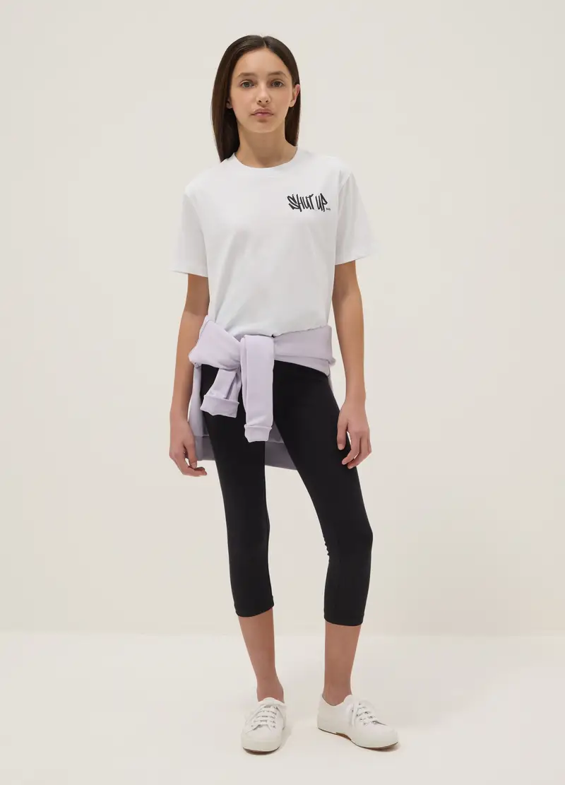 Leggings In Cotone Elasticizzato Neri Da Ragazza Slim Fit Con Cuore, Bambina, Nero