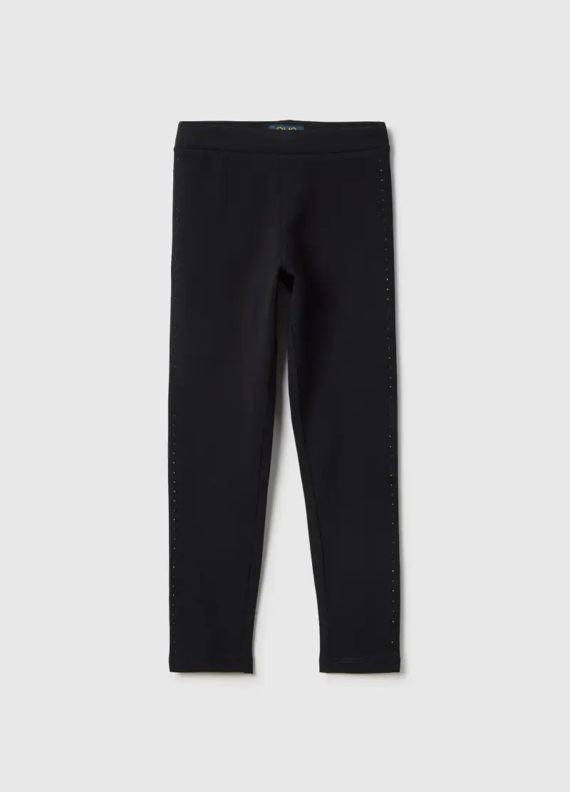Leggings In Cotone Elasticizzato Nero Da Bambina Slim Fit, Nero