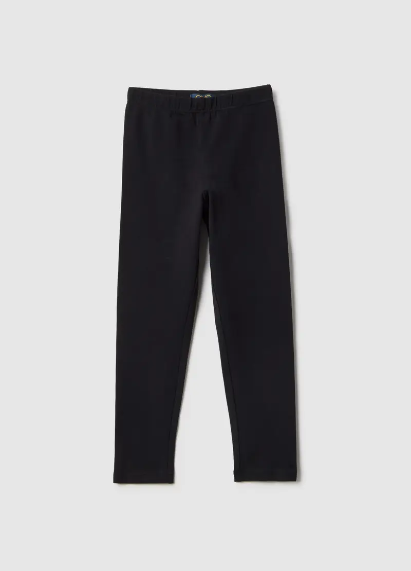 Leggings In Cotone Elasticizzato Nero Da Bambina Slim Fit, Nero