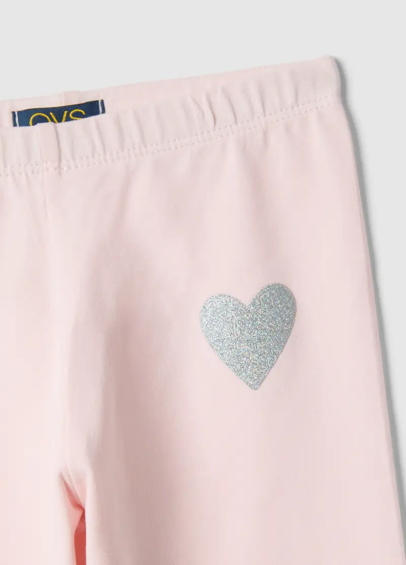 Leggings In Cotone Elasticizzato Rosa Da Bambina Slim Fit Con Cuore, Rosa miniatura 3