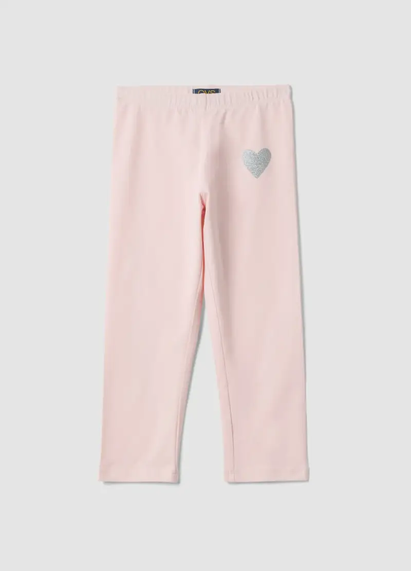 Leggings In Cotone Elasticizzato Rosa Da Bambina Slim Fit Con Cuore, Rosa