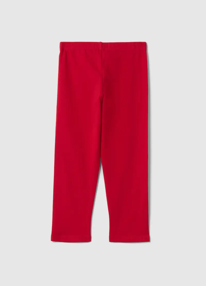 Leggings In Cotone Elasticizzato Rosso Da Bambina Slim Fit Con Cuore, Rosso miniatura 2