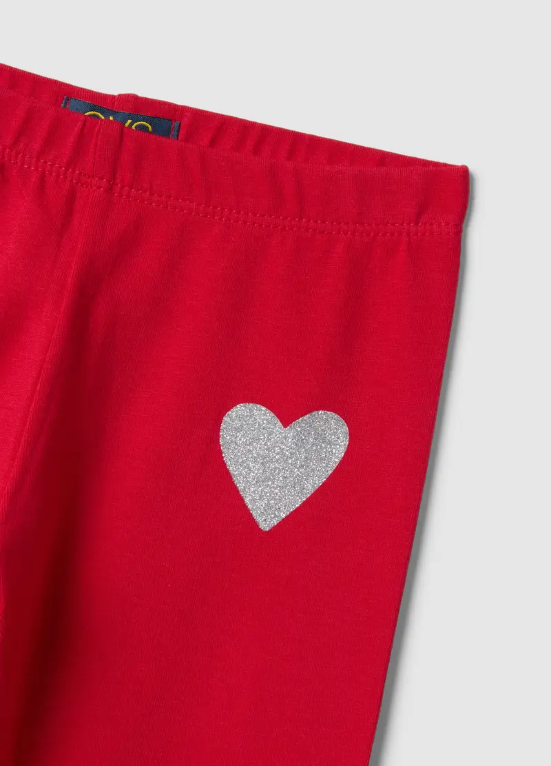 Leggings In Cotone Elasticizzato Rosso Da Bambina Slim Fit Con Cuore, Rosso miniatura 3