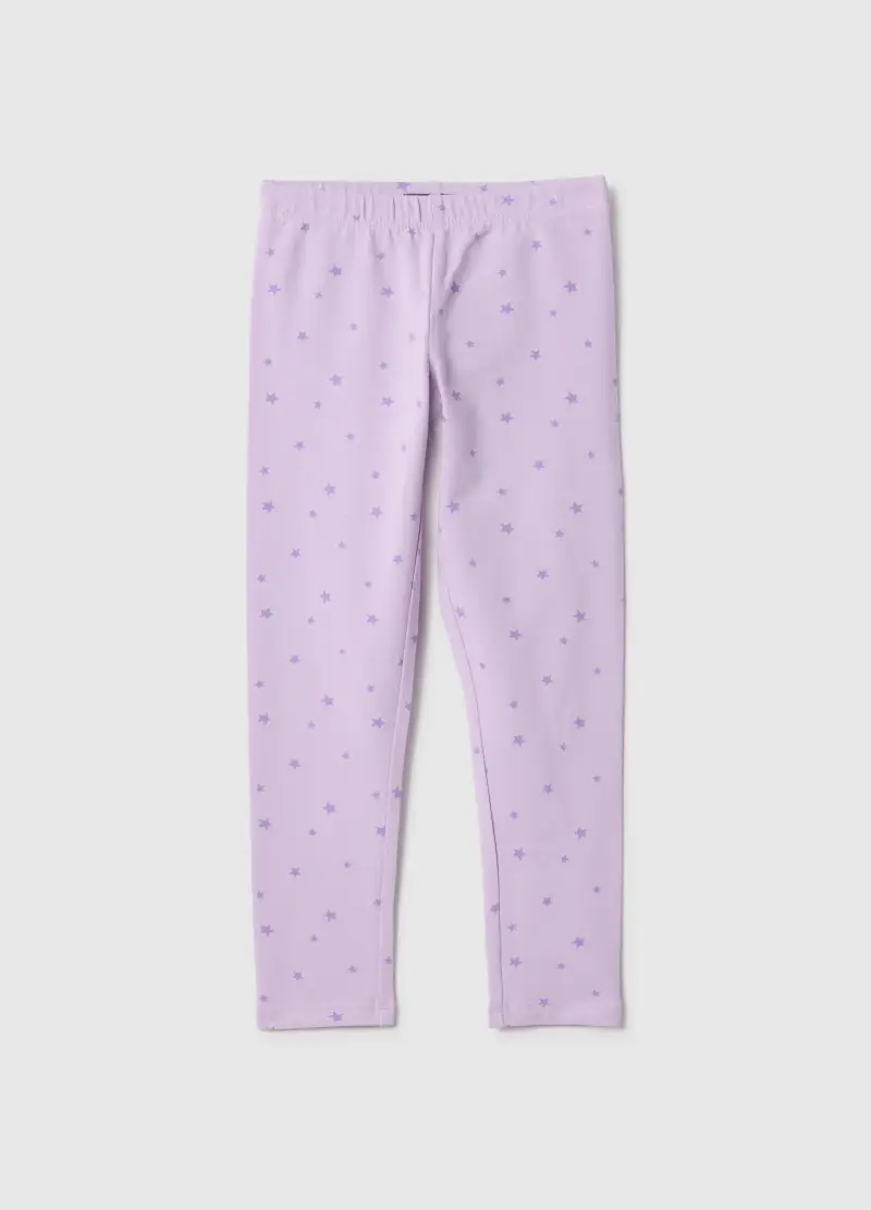 Leggings In Cotone Elasticizzato Viola Da Bambina Skinny Fit Con Stelle, Viola