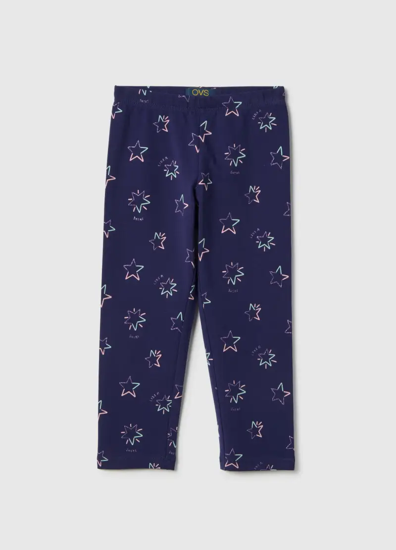 Leggings In Cotone Elasticizzato Viola Da Bambina Skinny Fit Con Stelle, Viola