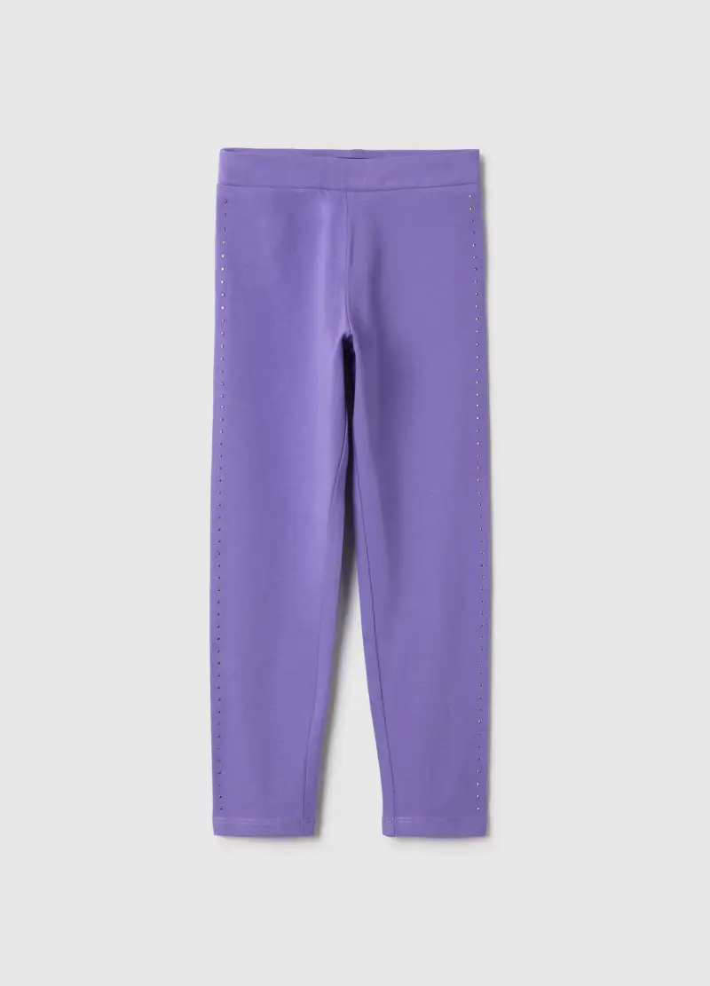 Leggings In Cotone Elasticizzato Viola Da Bambina Slim Fit, Viola