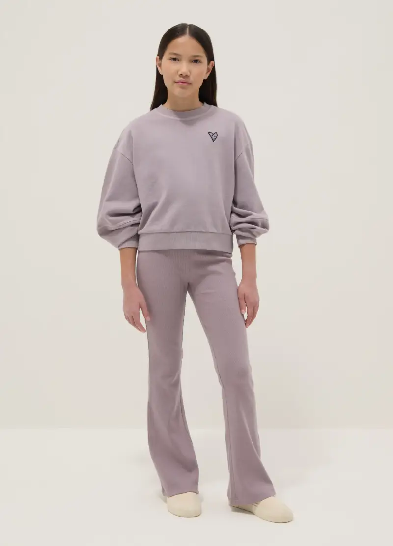 Leggings In Cotone Elasticizzato Viola Regular Fit Per Ragazza, Bambina, Viola