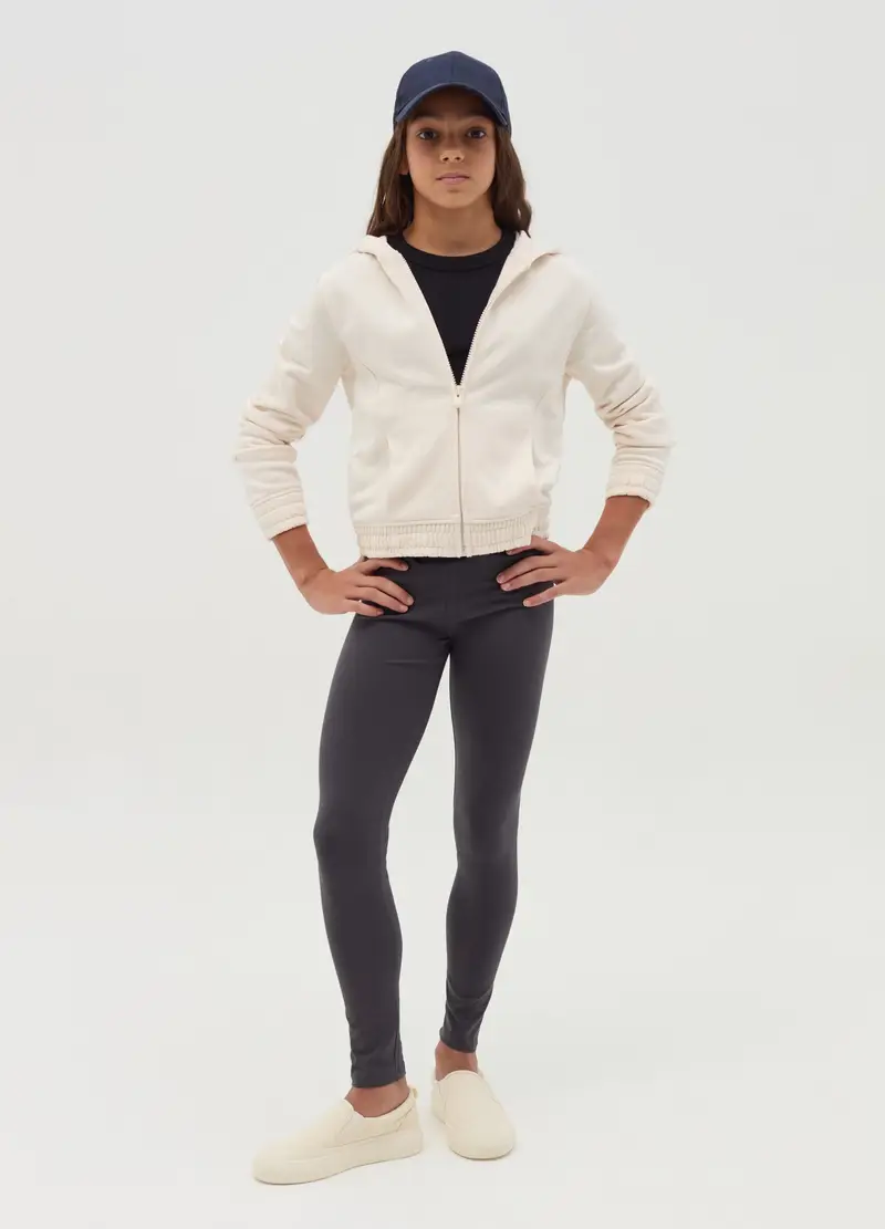 Leggings In Cotone Stretch, Bambina, Grigio