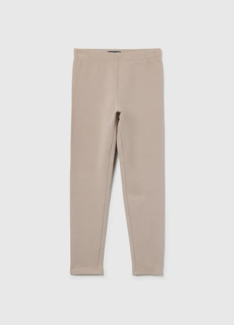 Leggings Skinny Beige Da Bambina In Cotone Elasticizzato, Beige