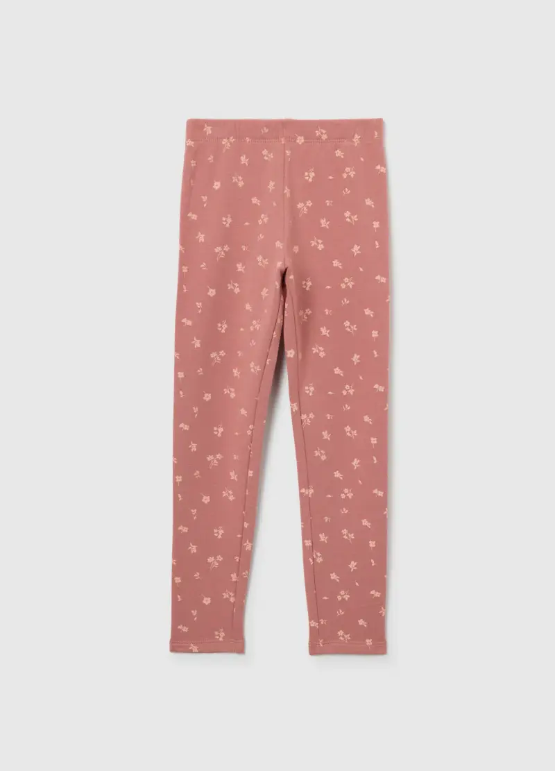 Leggings Skinny Da Bambina In Cotone Rosa Con Stampe Floreali, Rosa