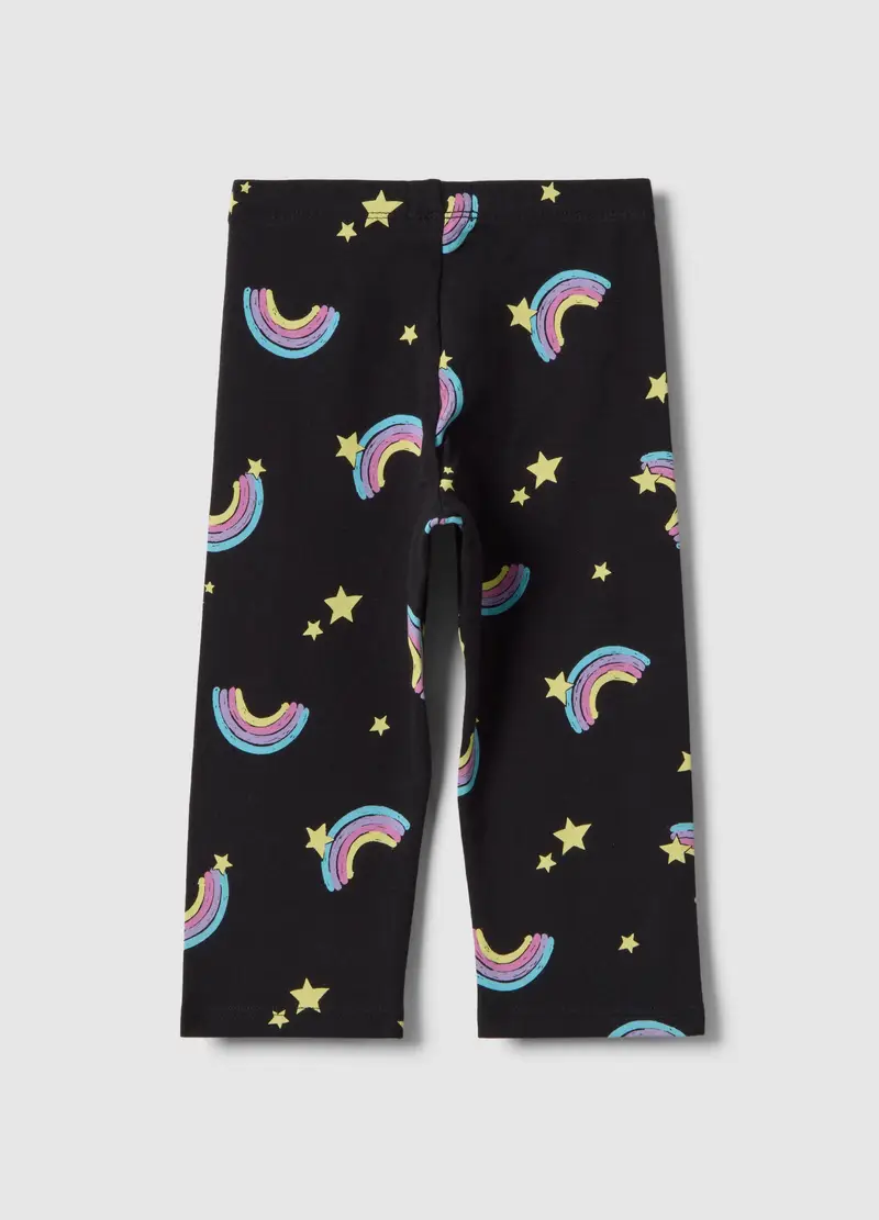 Leggings Skinny In Cotone Biologico Elasticizzato Neri Da Bambina, Nero miniatura 2