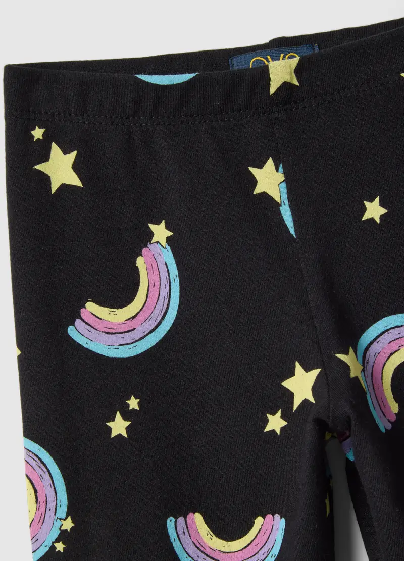 Leggings Skinny In Cotone Biologico Elasticizzato Neri Da Bambina, Nero miniatura 3