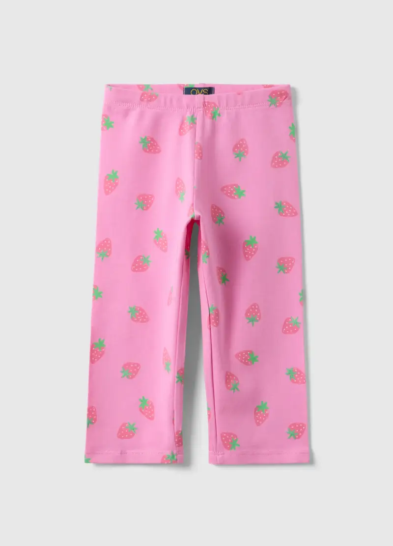 Leggings Skinny In Cotone Biologico Elasticizzato Rosa Da Bambina, Rosa