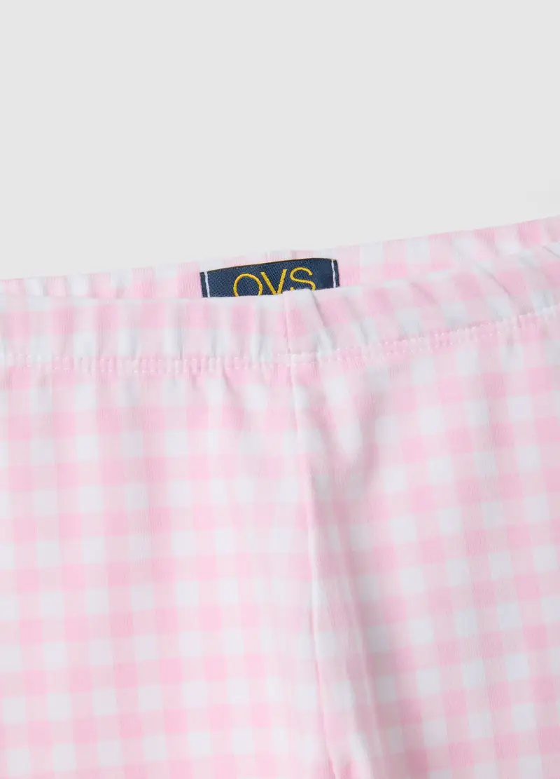 Leggings Skinny In Cotone Elasticizzato A Quadri Multicolor Da Bambina, Multicolor miniatura 3