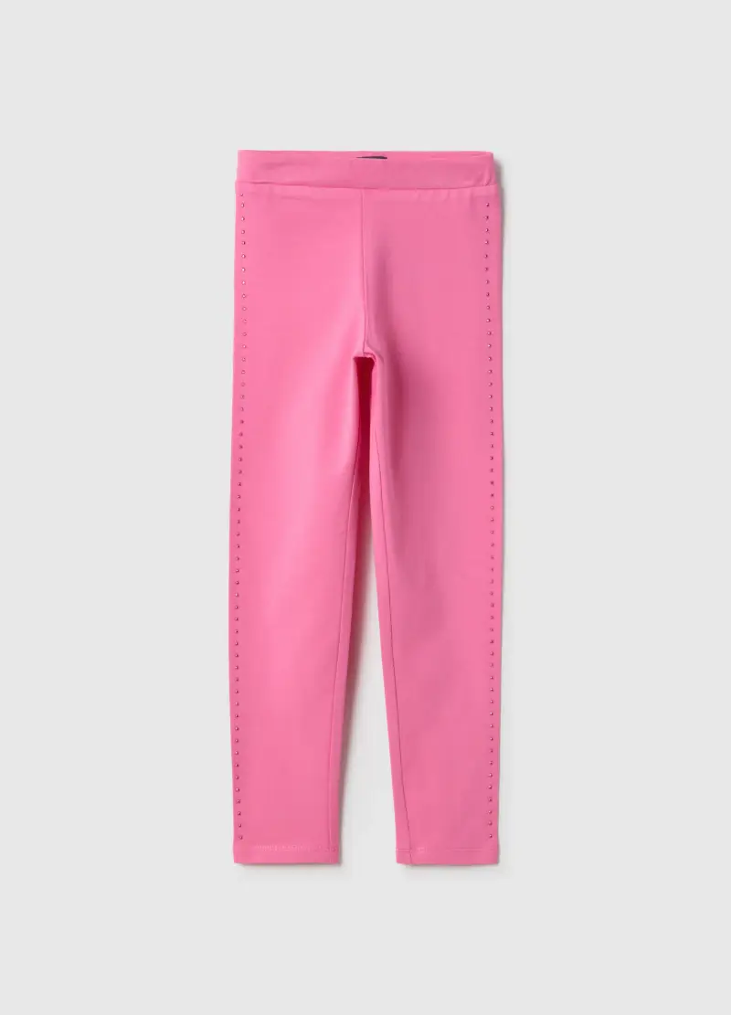 Leggings Skinny In Cotone Elasticizzato Rosa Da Bambina, Rosa
