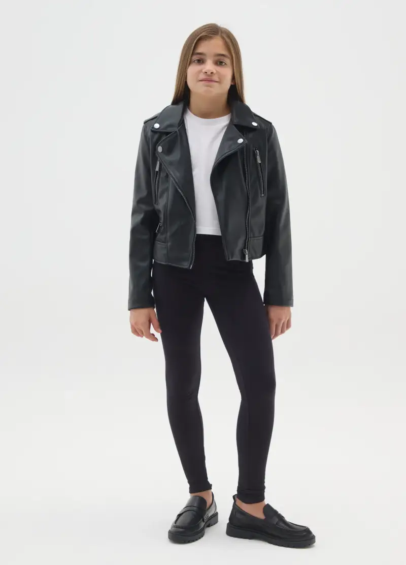 Leggings Skinny Neri Da Ragazza In Cotone Elasticizzato, Bambina, Nero