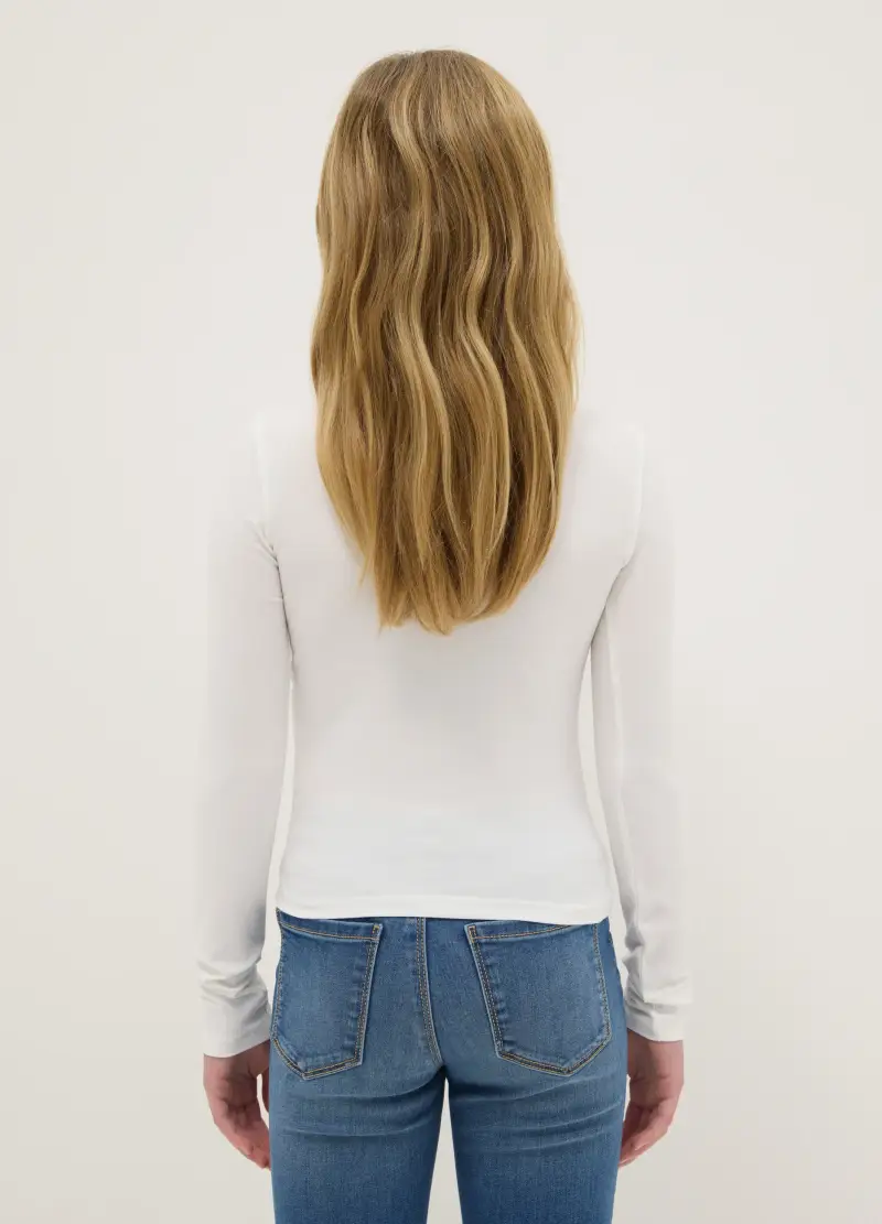 Maglia A Maniche Lunghe Bianca Da Ragazza In Misto Cotone Slim Fit, Bambina, Bianco miniatura 2