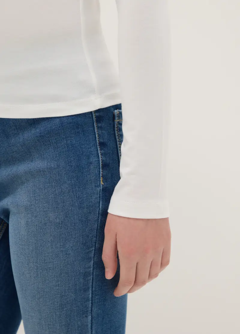 Maglia A Maniche Lunghe Bianca Da Ragazza In Misto Cotone Slim Fit, Bambina, Bianco miniatura 3