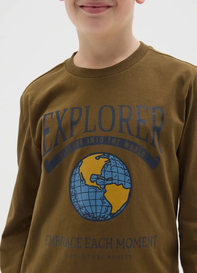 Maglia A Maniche Lunghe Da Ragazzo In Puro Cotone Marrone, Bambino, Marrone miniatura 3