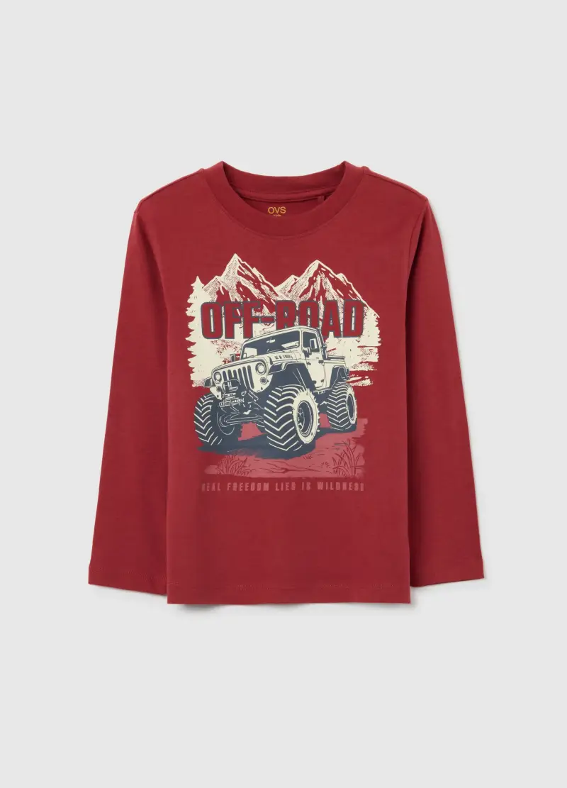 Maglia A Maniche Lunghe Rossa In Cotone Per Bambino, Rosso