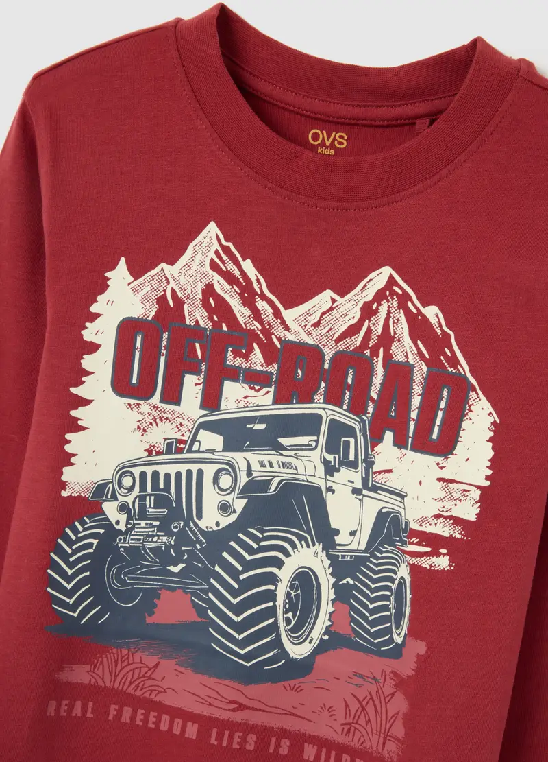 Maglia A Maniche Lunghe Rossa In Cotone Per Bambino, Rosso miniatura 3