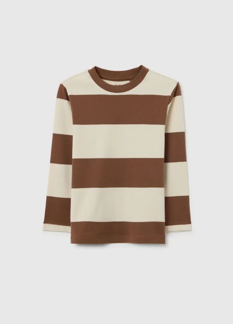 Maglia A Righe Marrone Da Bambino In Puro Cotone Regular Fit, Multicolor