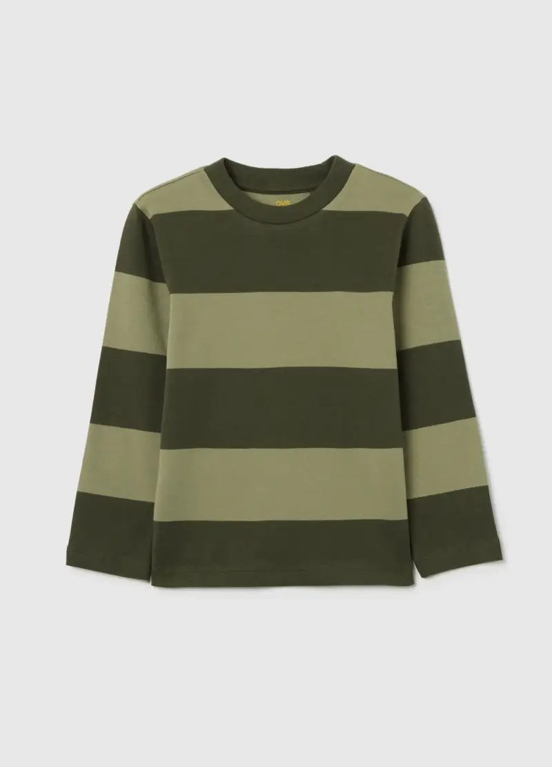 Maglia A Righe Verdi Da Bambino In Puro Cotone Regular Fit, Verde