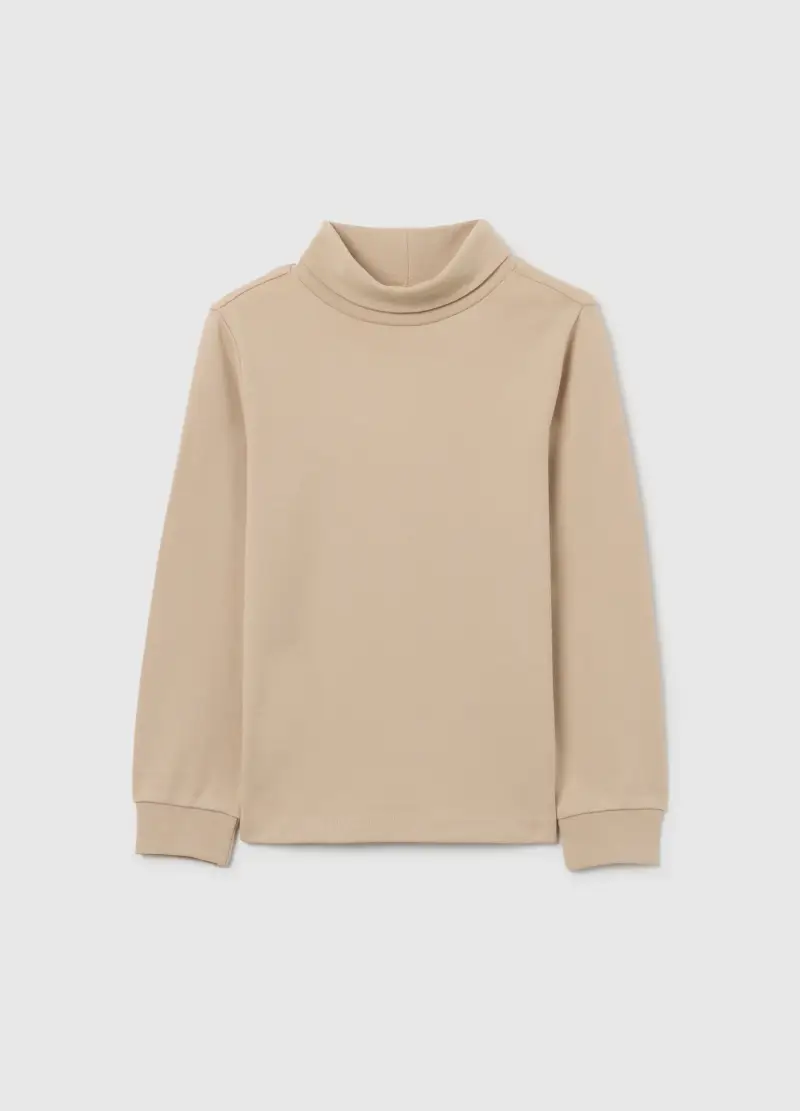 Maglia Beige A Collo Alto Da Bambino In Puro Cotone Regular Fit, Beige