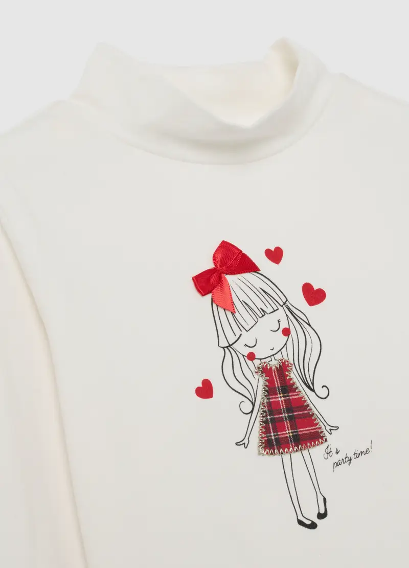 Maglia Bianca A Collo Alto Da Bambina In Misto Cotone Regular Fit, Bianco miniatura 3