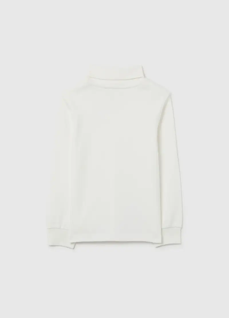 Maglia Bianca A Collo Alto Da Bambino In Puro Cotone Regular Fit, Bianco miniatura 2